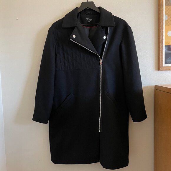 TopShop Black Coat Silver Asymmetrical Zipper - Picture 2 of 16